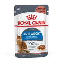 Single 85g Royal Canin Light Weight Care wet cat food pouch, thin slices in gravy