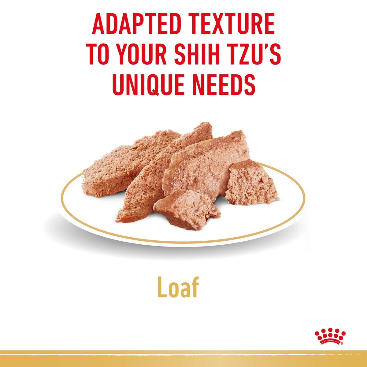 Close-up of Royal Canin Shih Tzu wet food loaf slices, adapted texture