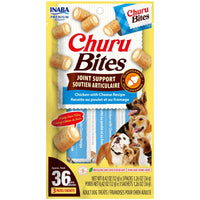 Inaba Churu Bites Joint Support Chicken with Cheese Recipe dog treats, front of the 3-sachet pack