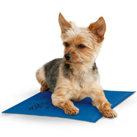 K&H Coolin' Pet Pad, 38x28cm, a blue water-filled cooling mat with a yorkshire terrier on it
