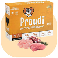 Proudi Turkey and Chicken Raw Patties for Cats, 1.08kg box of frozen white meat raw cat food