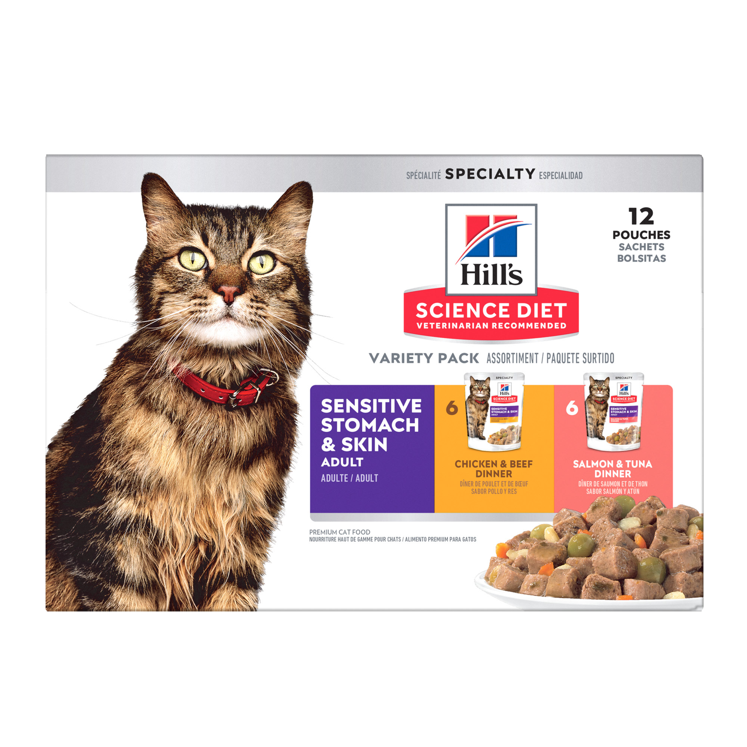 Hill's Science Diet Cat Food in Pouches Adult Sensitive Stomach & Skin Variety Pack front of pack
