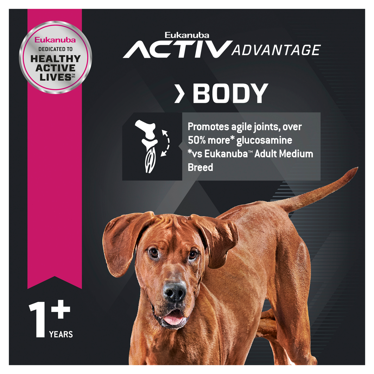 Eukanuba Activ Advantage Body panel, on agile joints and over 50% more glucosamine