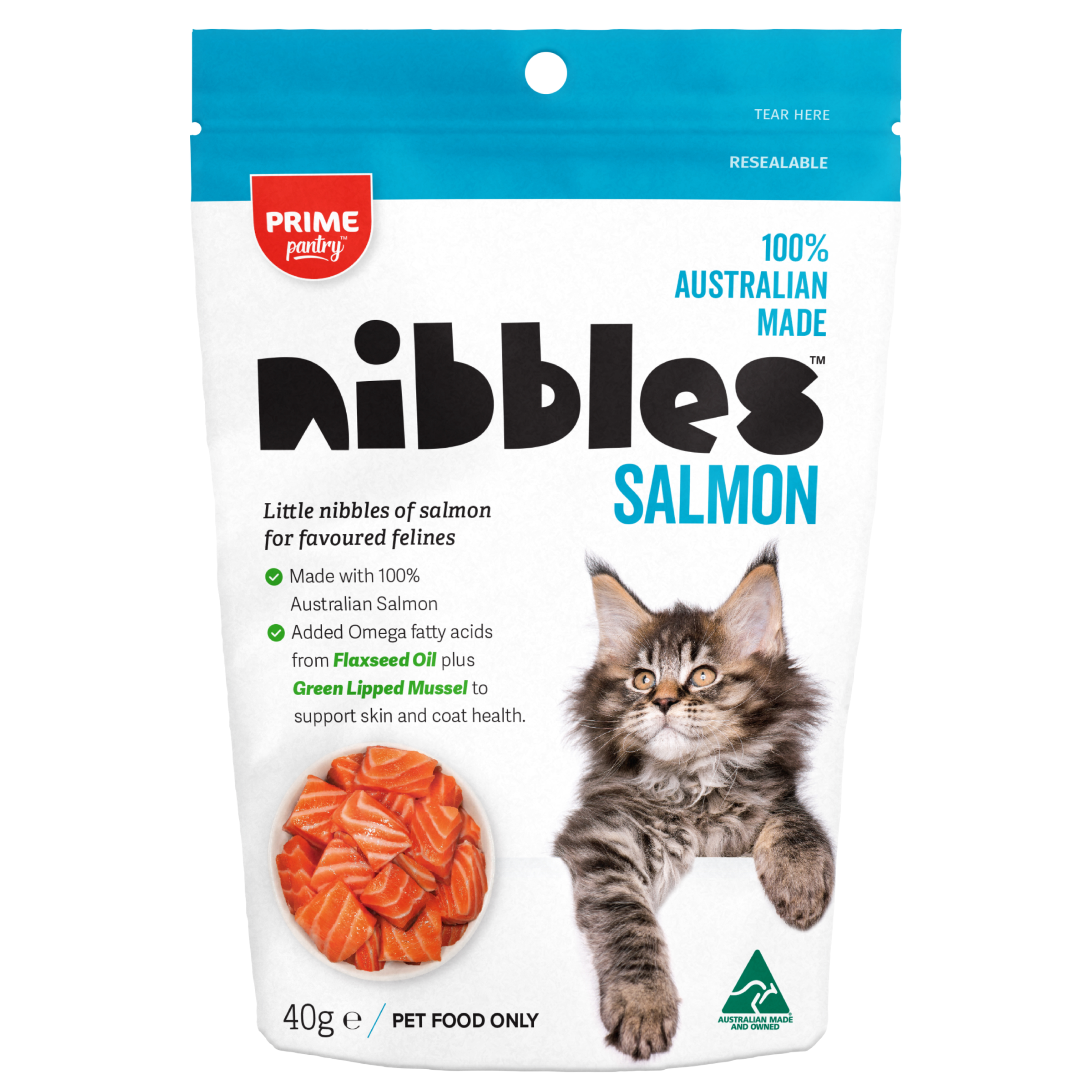 Prime100 Prime Pantry Cat Treats Nibbles Salmon front of pack
