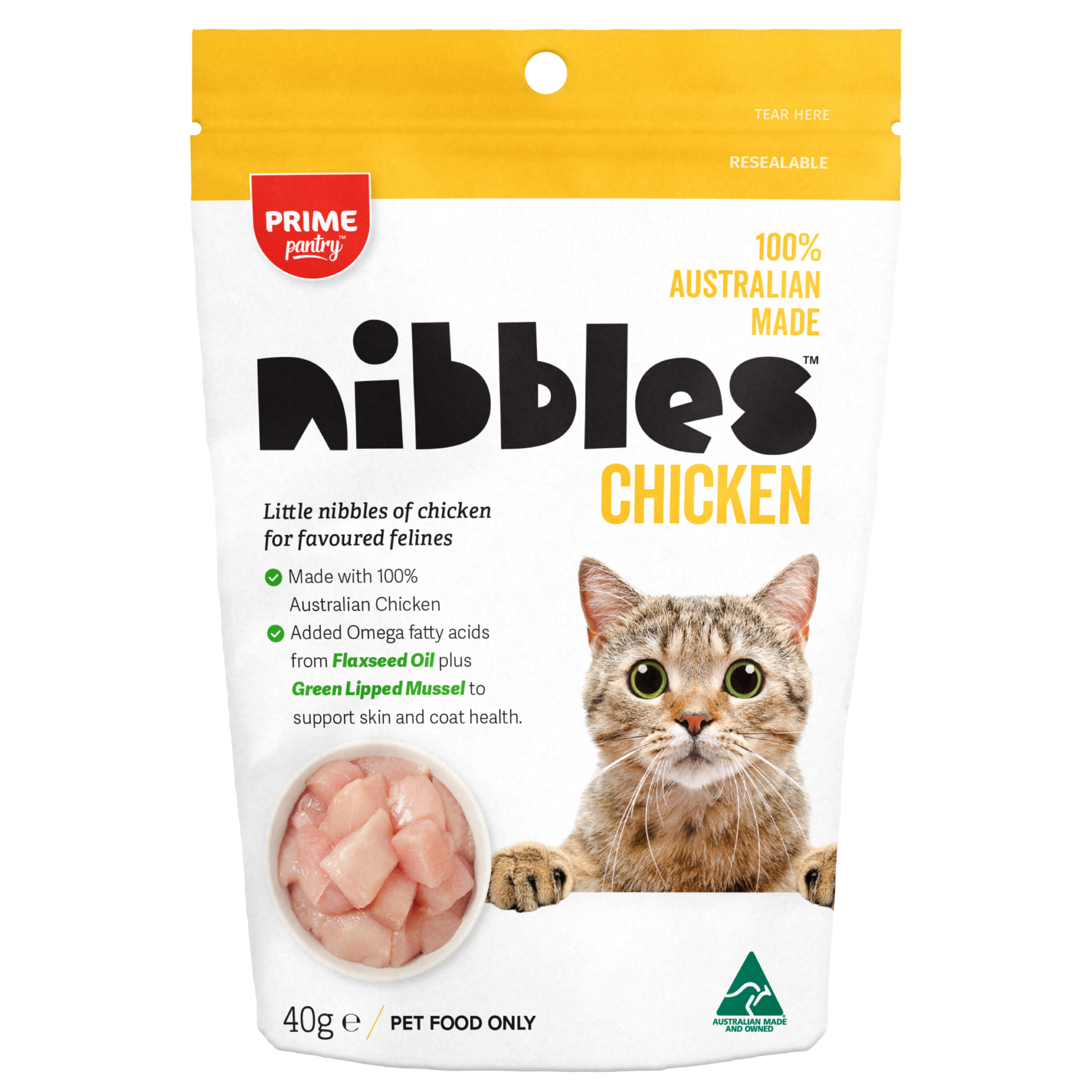 Prime100 Prime Pantry Cat Treats Nibbles Chicken front of pack