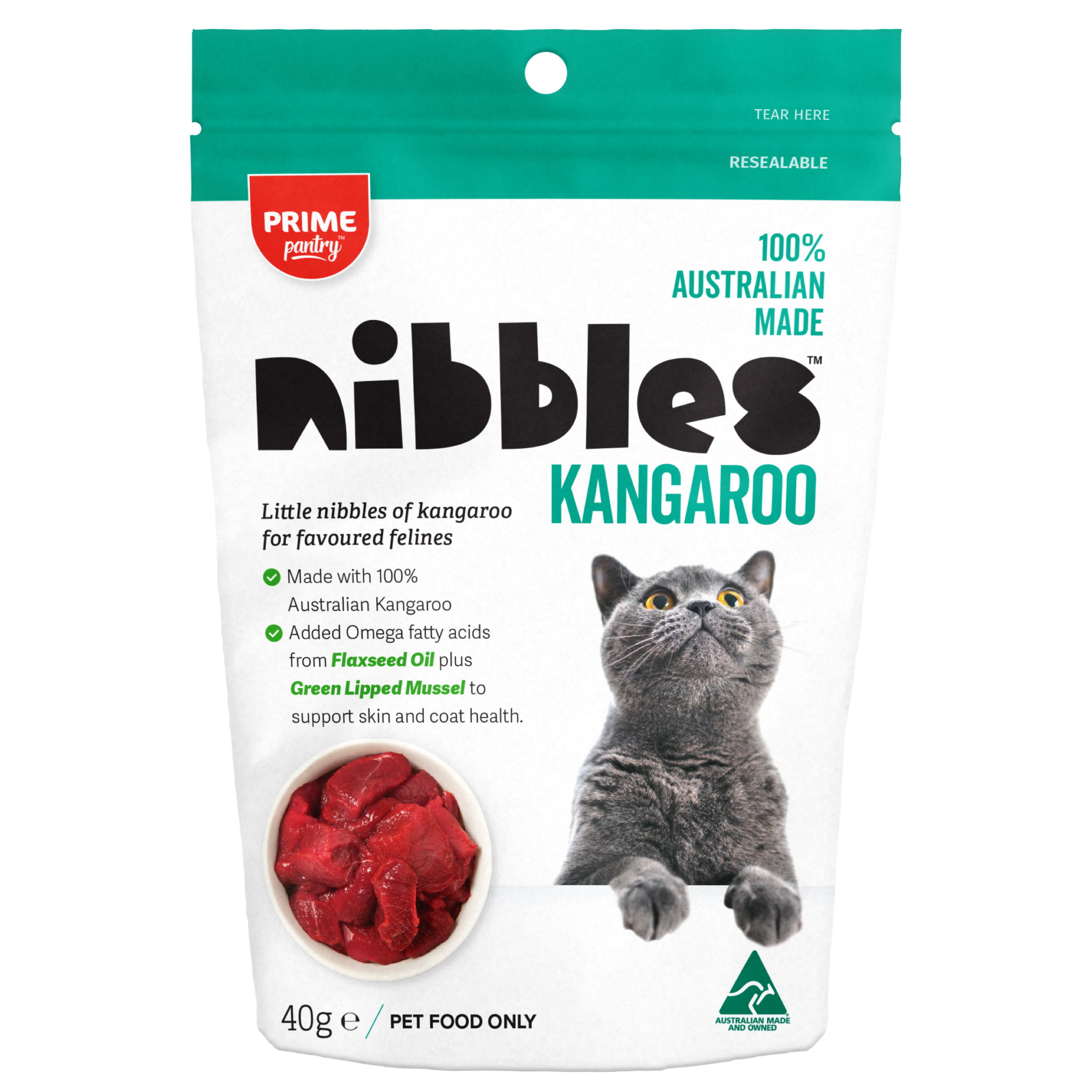Prime100 Prime Pantry Cat Treats Nibbles Kangaroo front of pack
