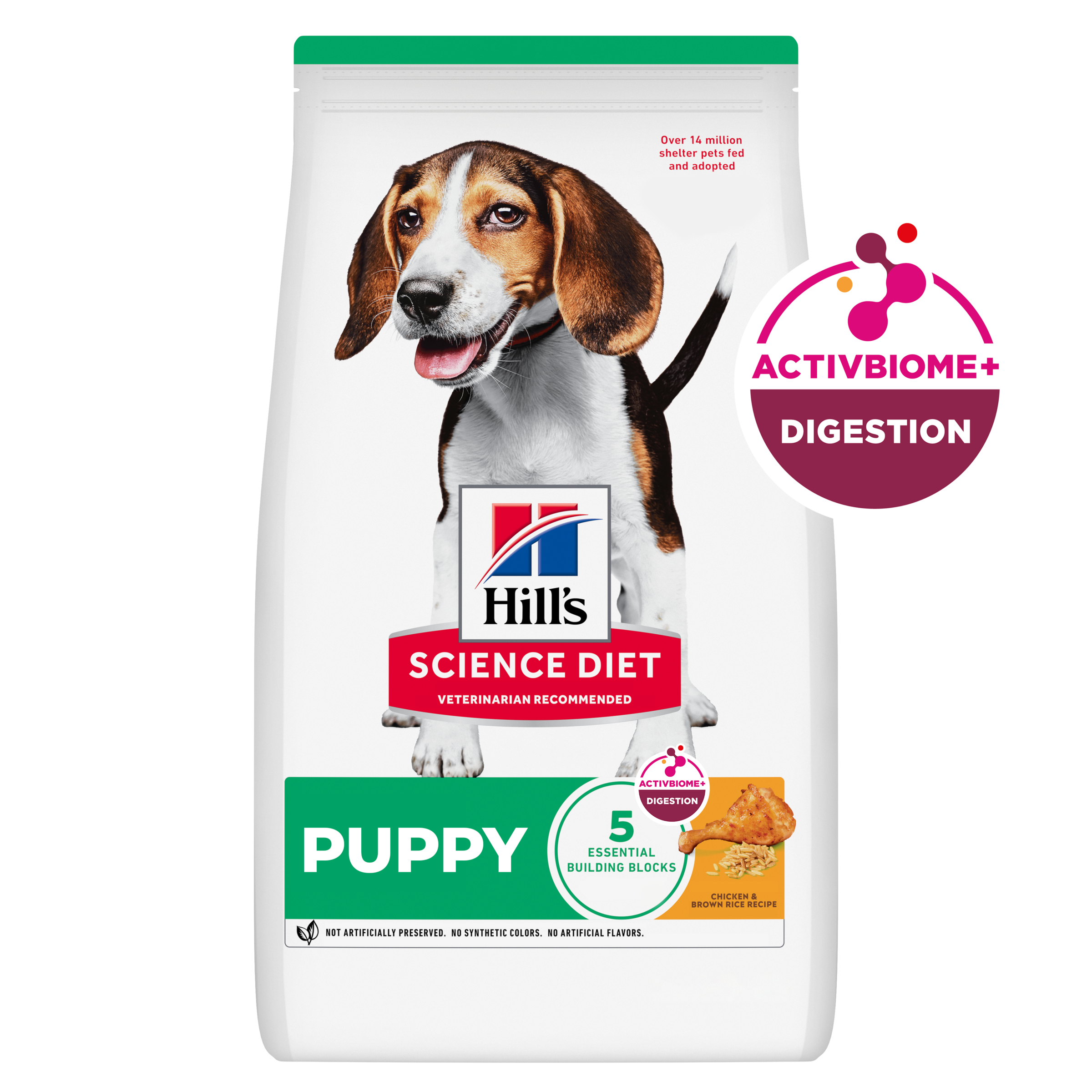 Hill's Science Diet Puppy dry dog food bag with the ActivBiome+ Digestion badge