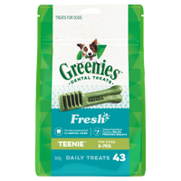 GREENIES Fresh Teenie dental treats for dogs 2 to 7kg, front of the 340g pack