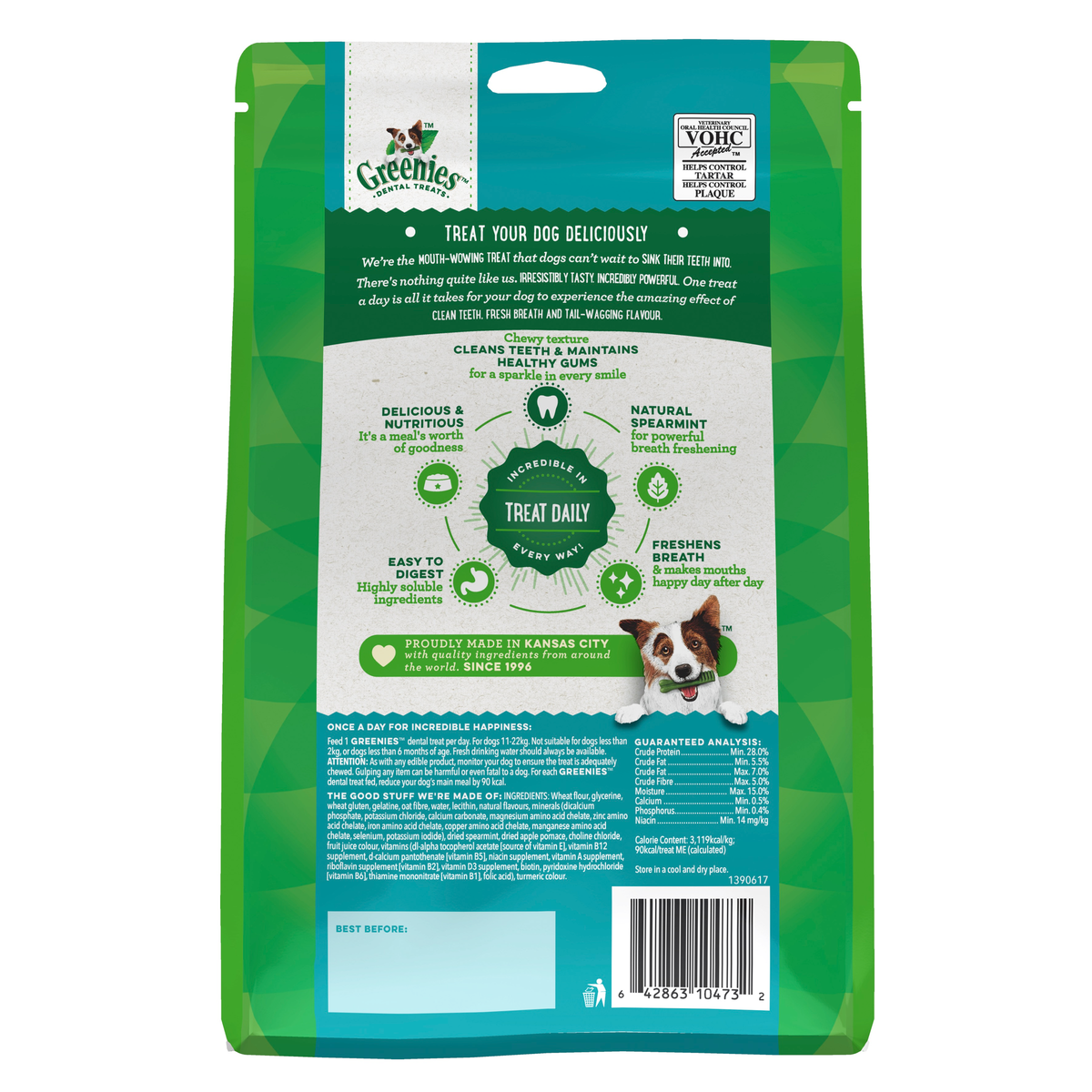 Back of the GREENIES Fresh Regular 340g dental treat pack
