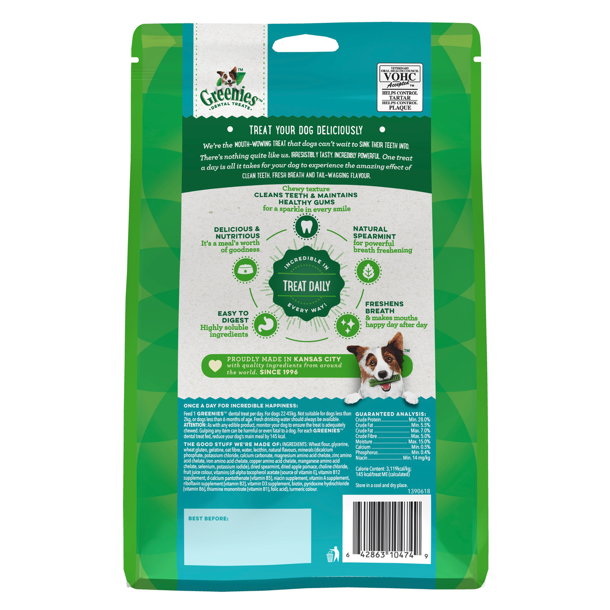 Back of the GREENIES Fresh Large 340g dental treat pack