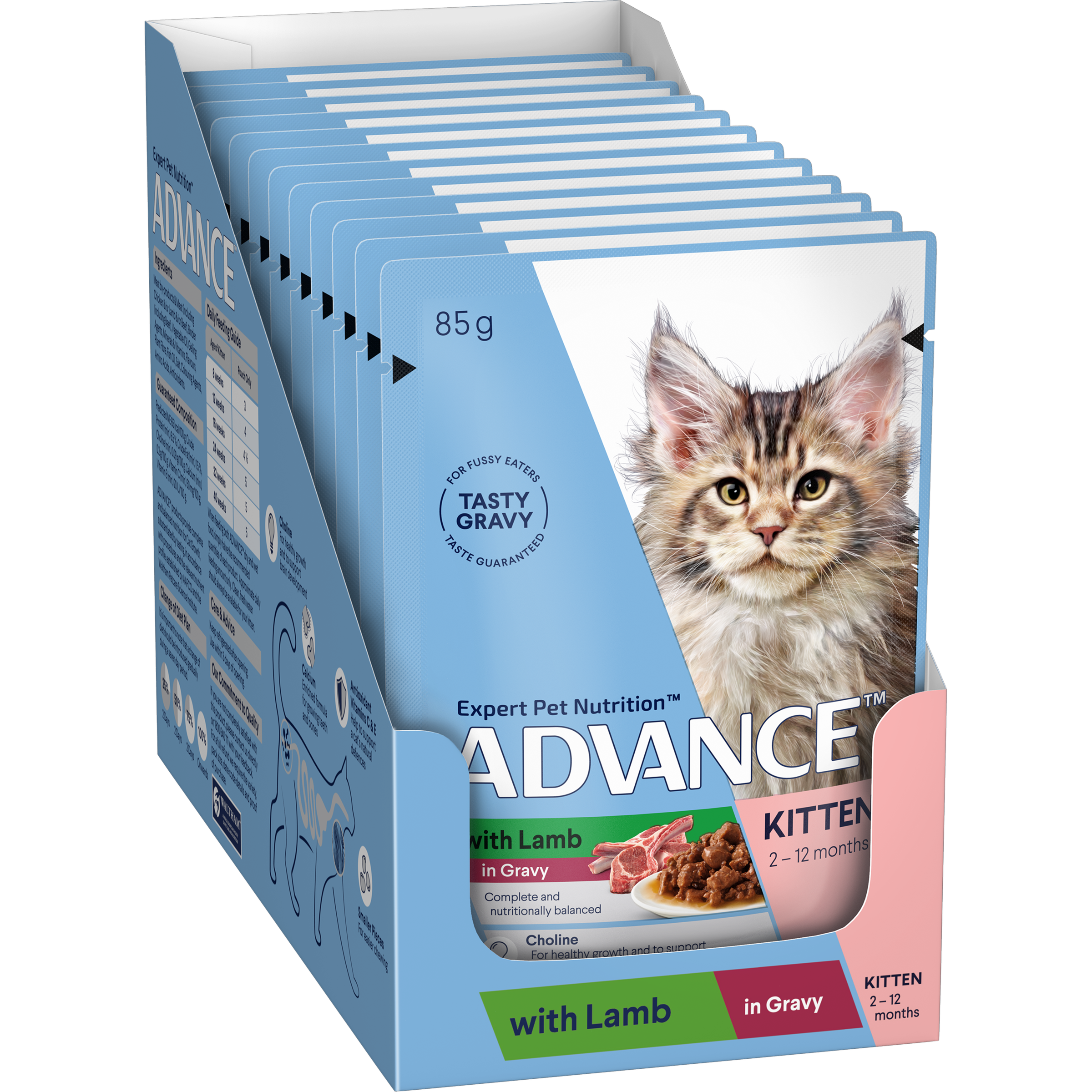 ADVANCE Kitten Wet Cat Food Lamb In Gravy 12x85g Pouches pack