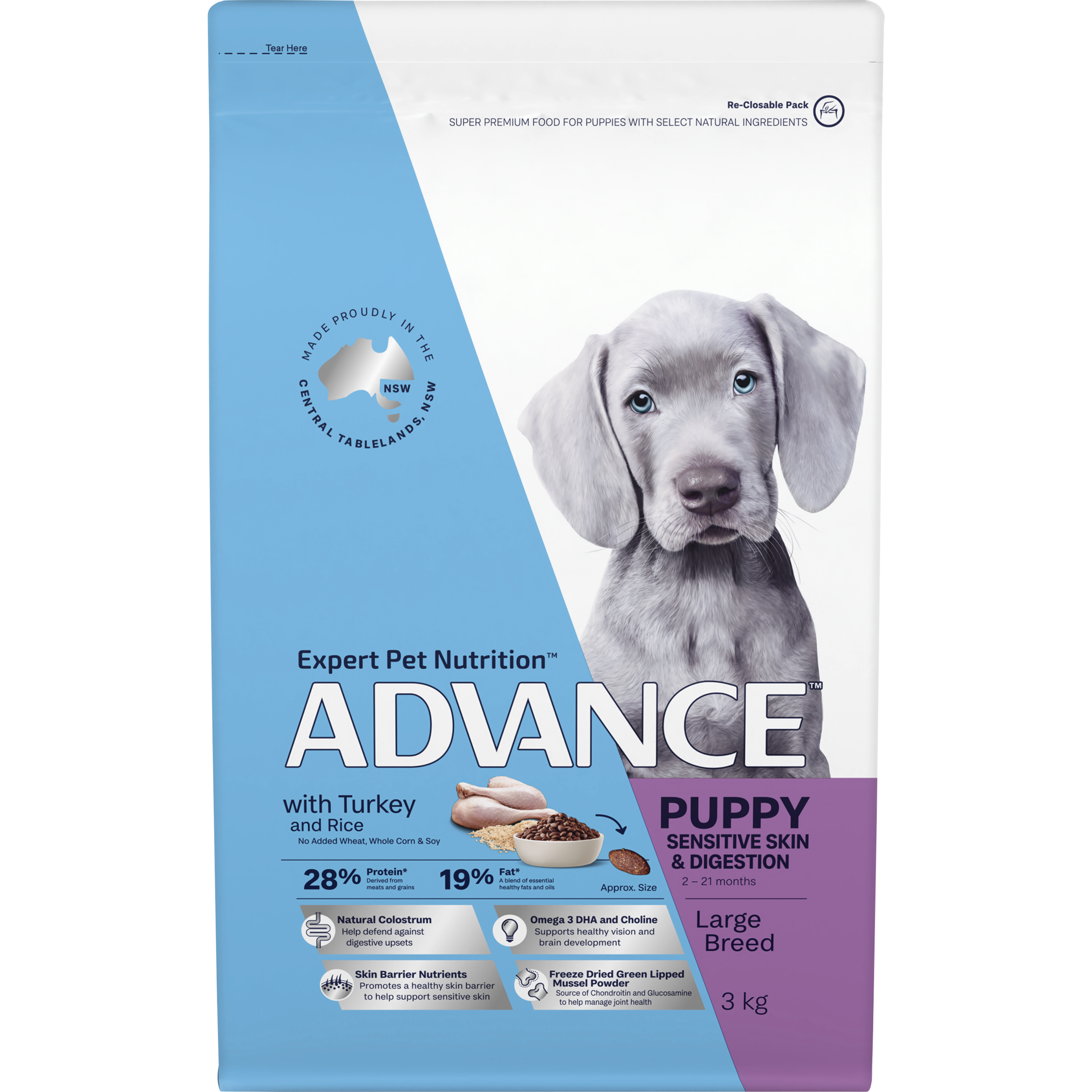 ADVANCE Dry Dog Food Large Breed Puppy Turkey and Rice front of pack