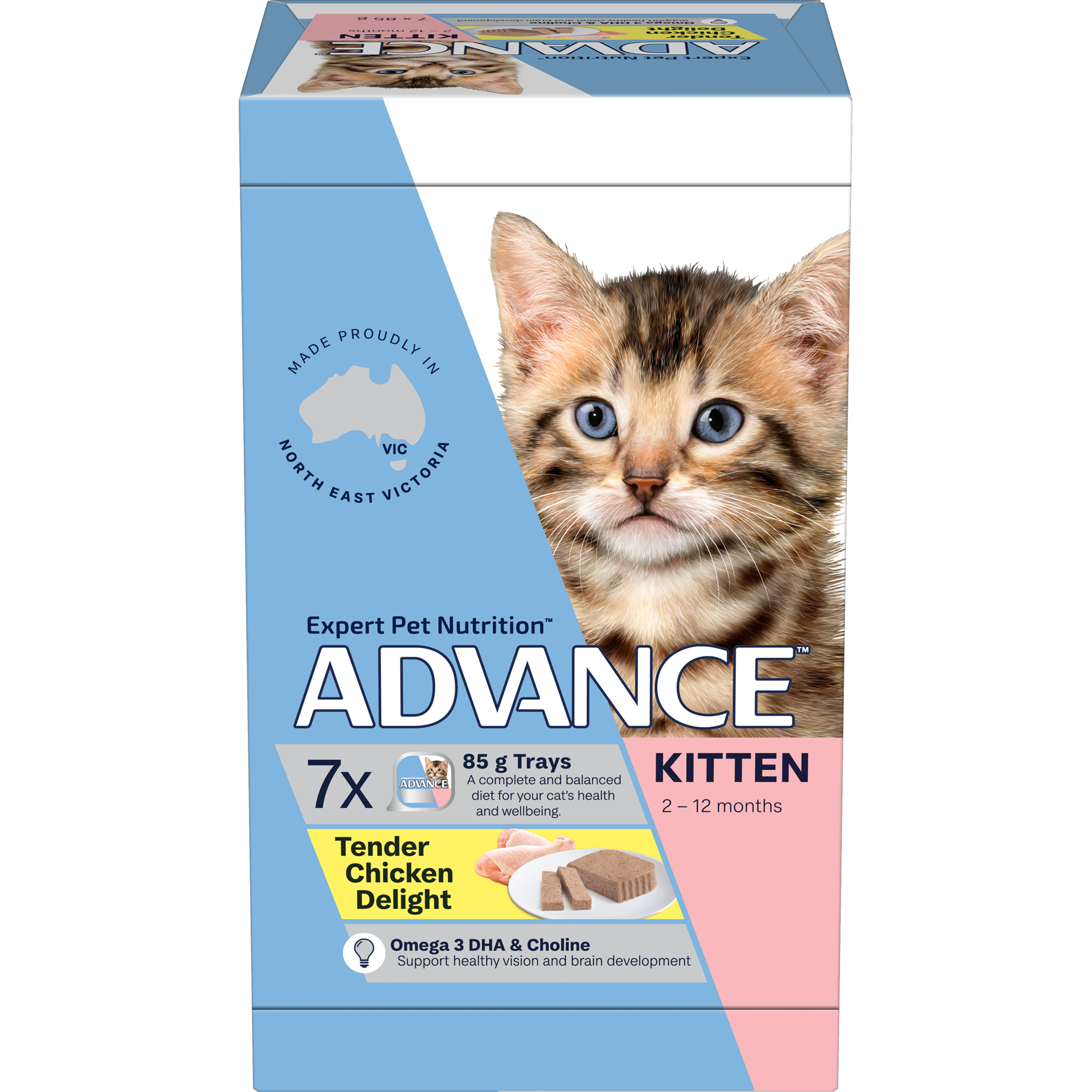 ADVANCE Kitten Wet Cat Food Tender Chicken Delight 7x85g Trays front of pack