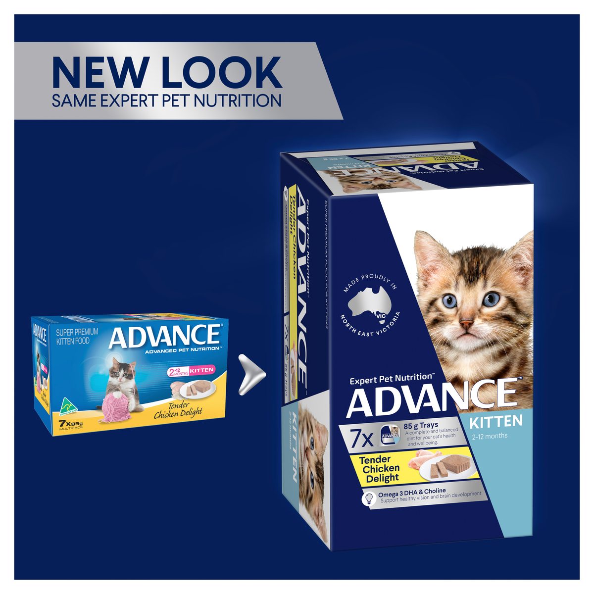 ADVANCE packaging update: old and new Kitten Tender Chicken Delight cartons side by side