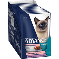ADVANCE Adult Wet Cat Food Ocean Fish/ Indoor Chicken & Turkey In Jelly 12x85g Pouches pack