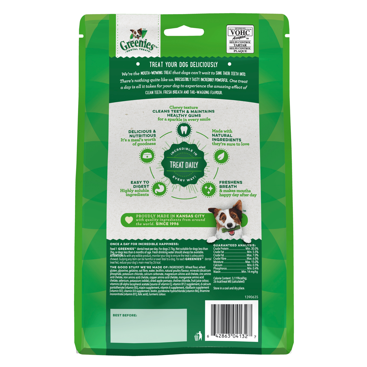 Back of the GREENIES Original Teenie 510g dental treat pack