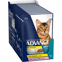 ADVANCE Adult Wet Cat Food Chicken, Ocean Fish In Jelly 12x85g Pouches pack