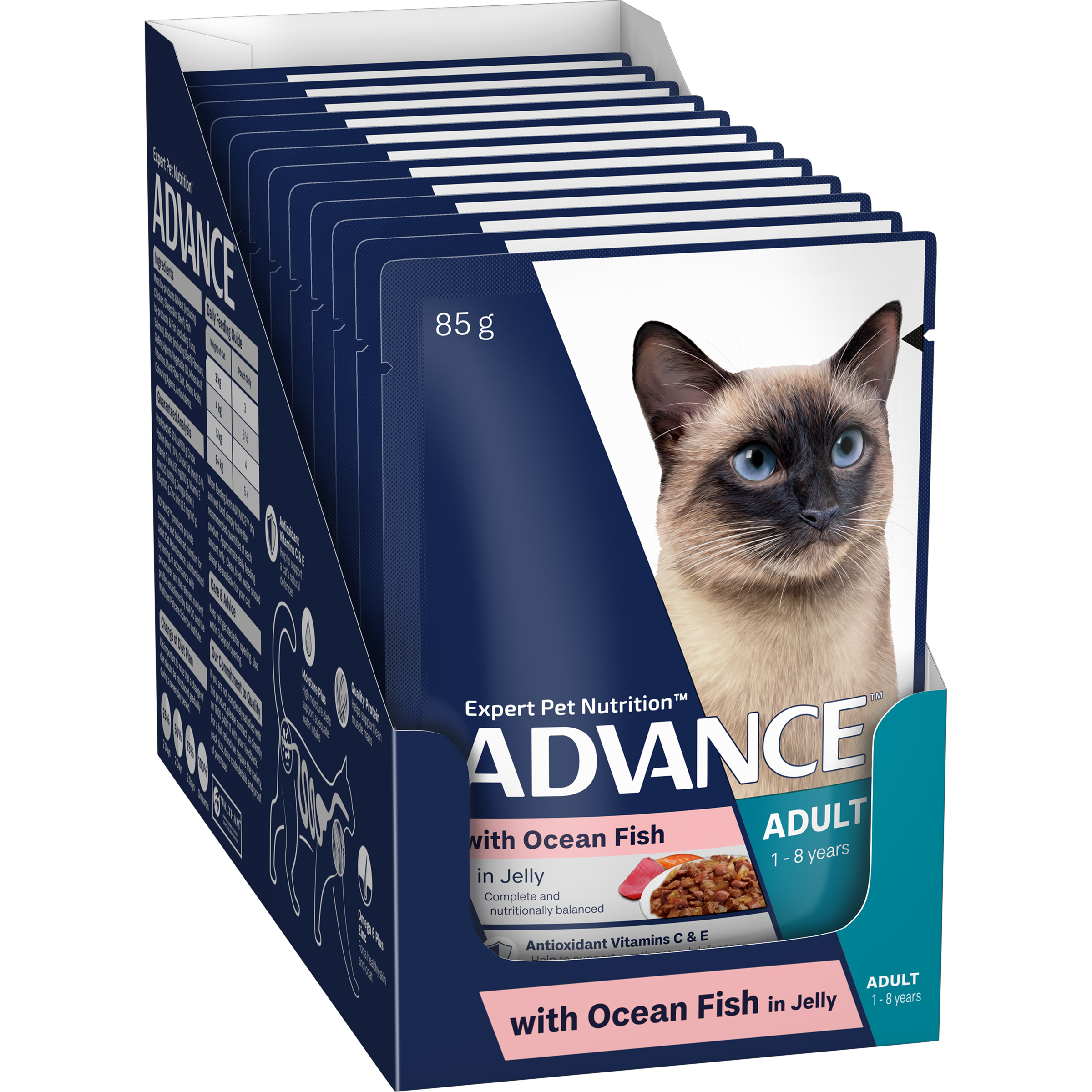ADVANCE Adult Wet Cat Food Ocean Fish In Jelly 12x85g Pouches pack