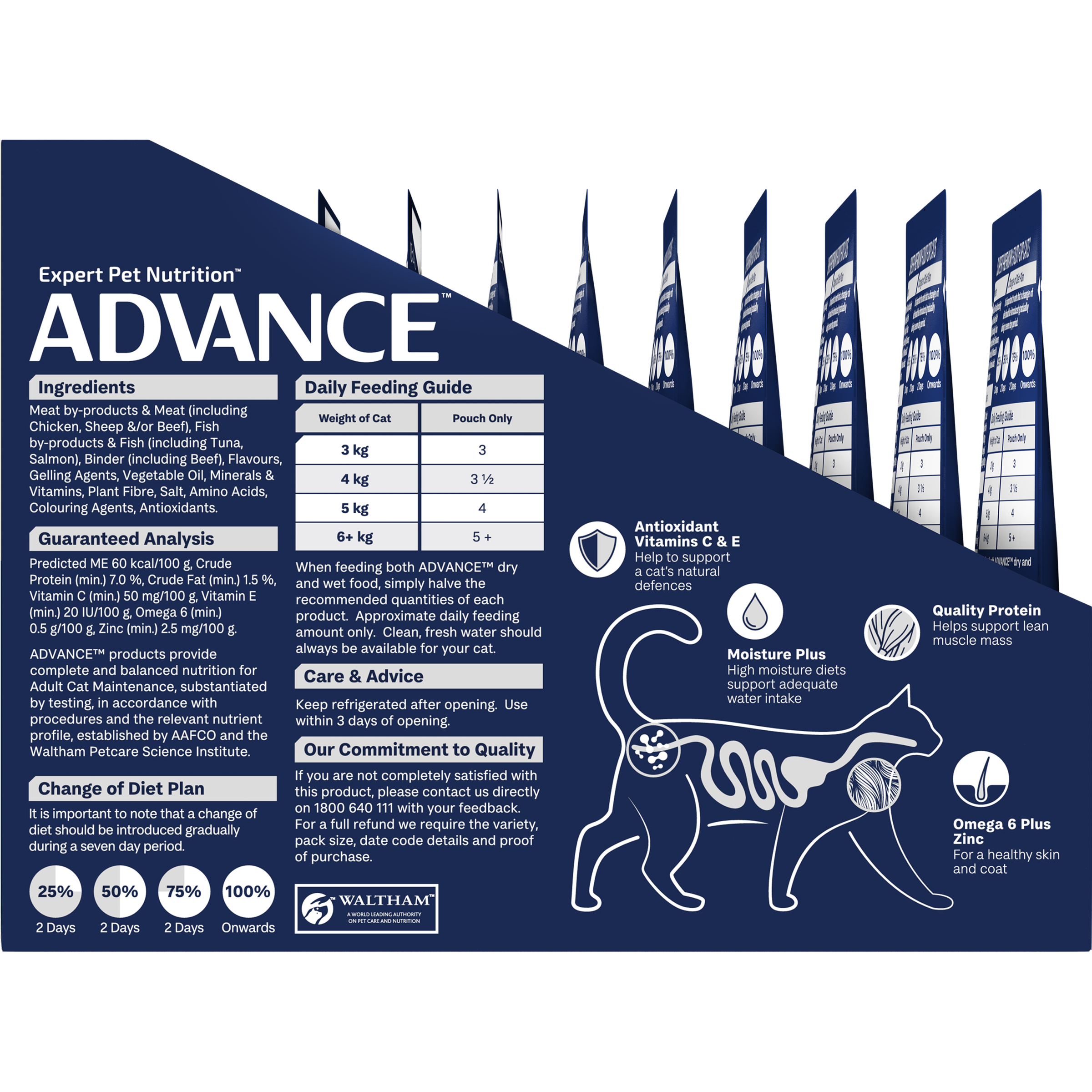 ADVANCE Adult Wet Cat Food Ocean Fish In Jelly 12x85g Pouches left side of pack