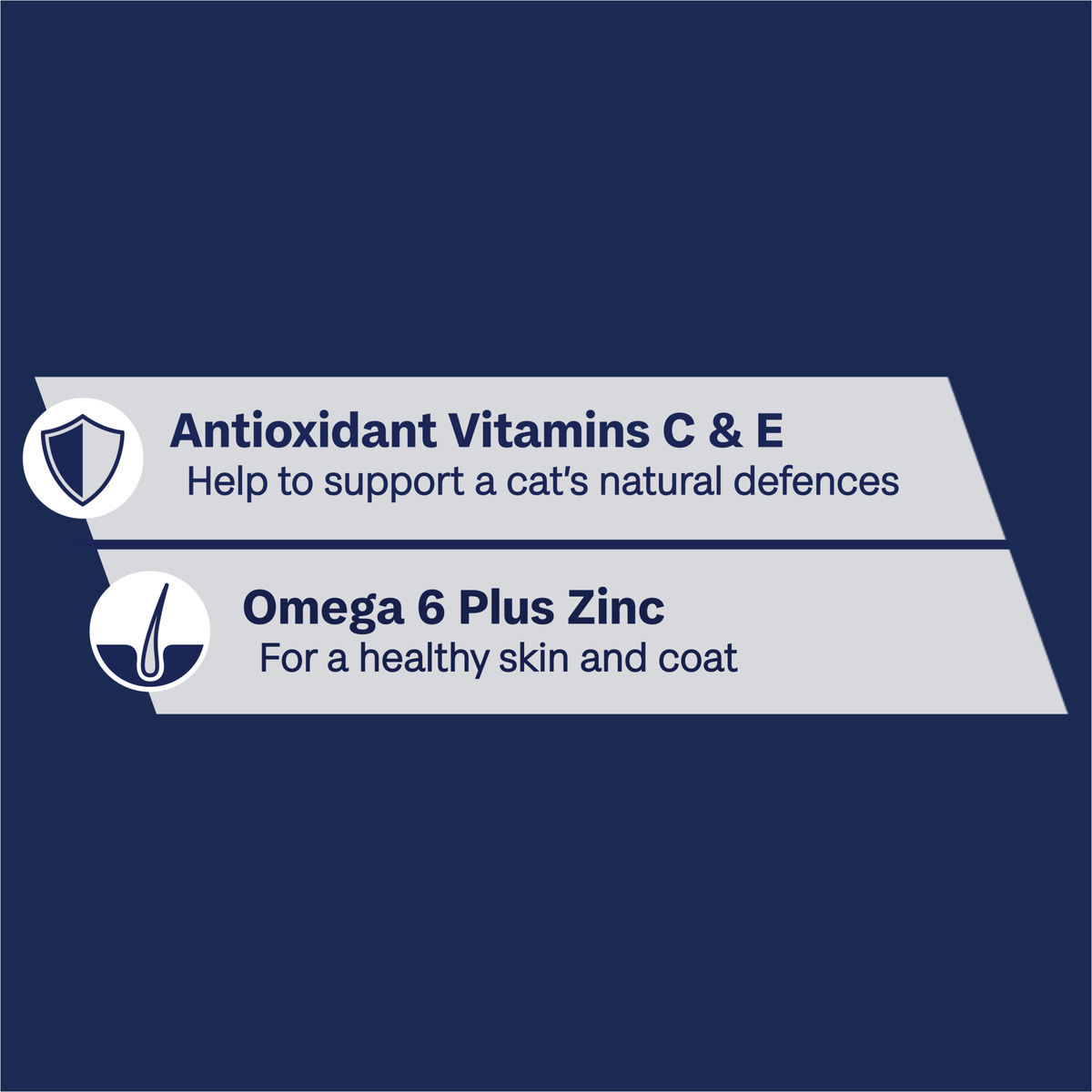 ADVANCE Adult cat food benefits: antioxidant vitamins C and E, omega 6 plus zinc for skin and coat
