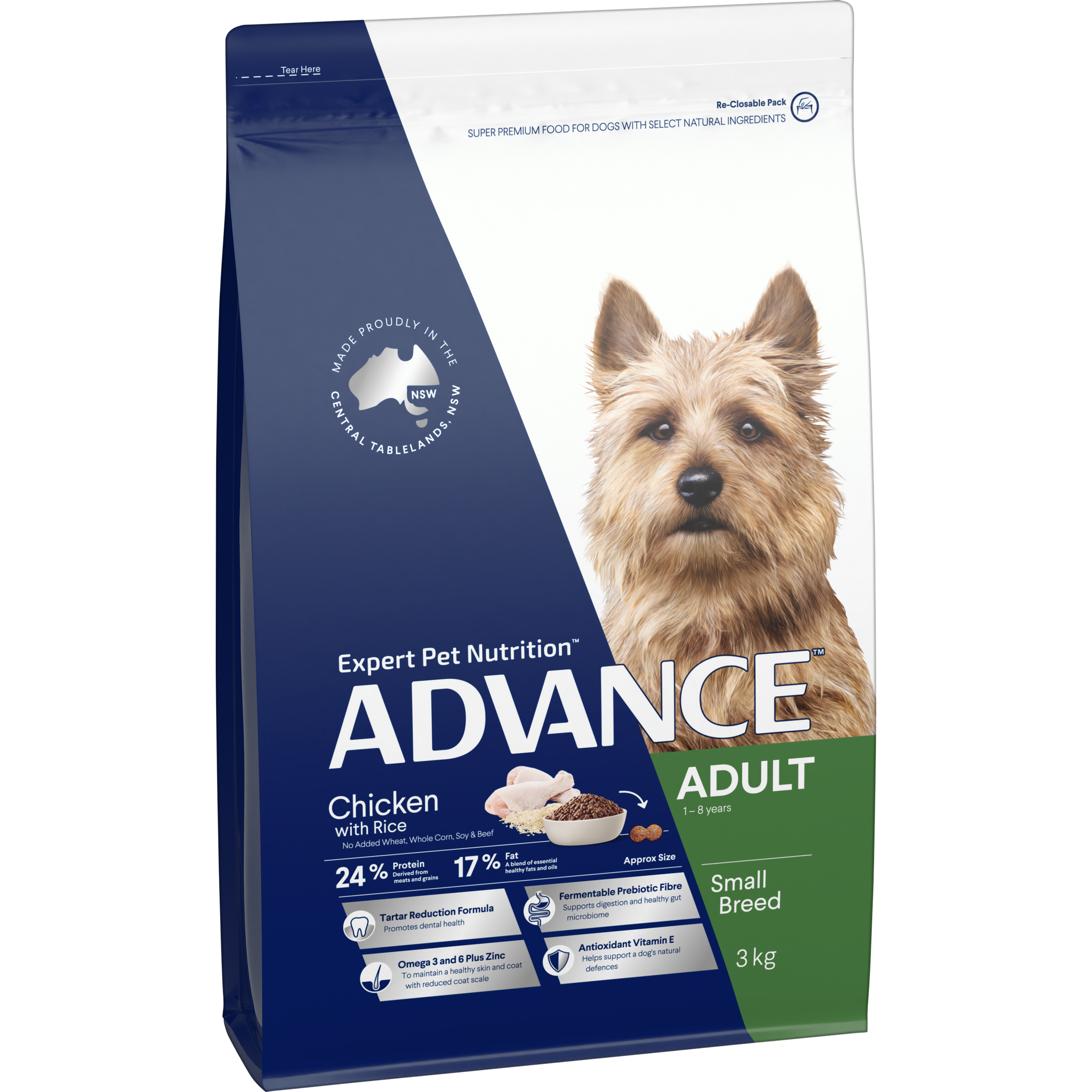 ADVANCE Small Adult Dry Dog Food Chicken with Rice bag