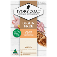 Ivory Coat Grain Free Chicken in Gravy kitten food, front of the 12 x 85g carton