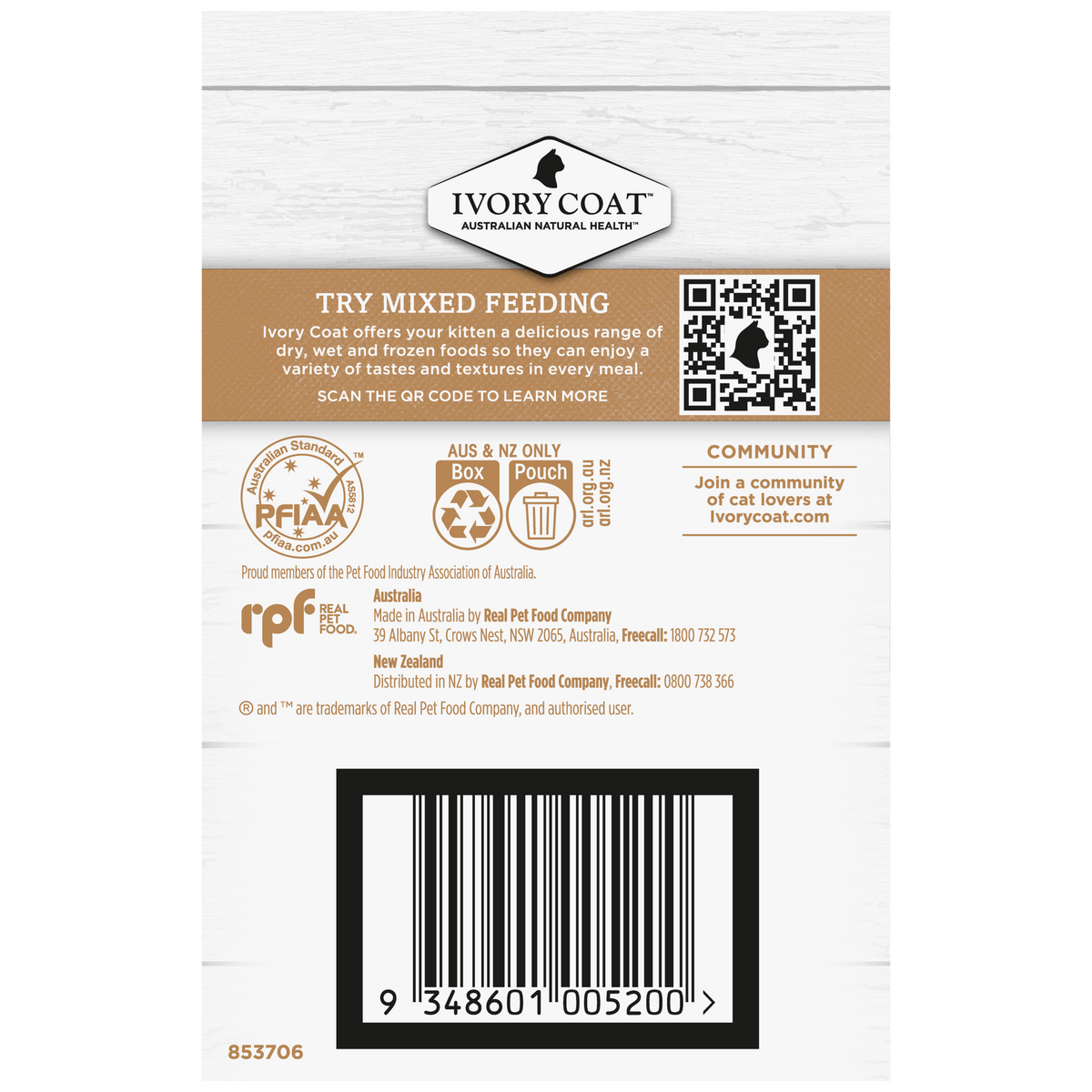 Back of the Ivory Coat Grain Free Chicken and Beef in Gravy kitten carton