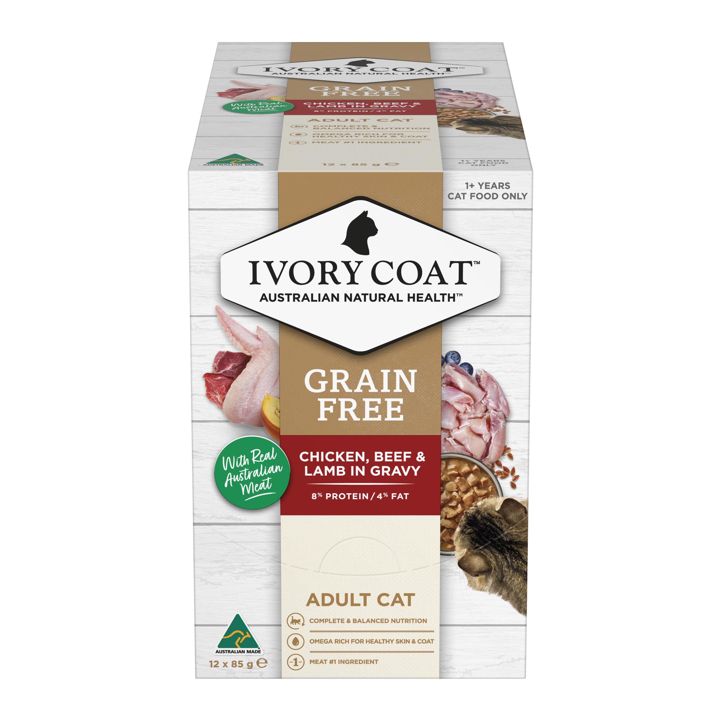 Ivory Coat Grain Free Adult Wet Cat Food Chicken, Beef & Lamb in Gravy product detail 1