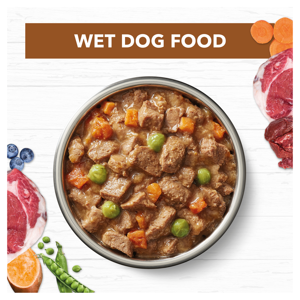 Ivory Coat Grain Free Lamb and Kangaroo Stew in a bowl with raw ingredients
