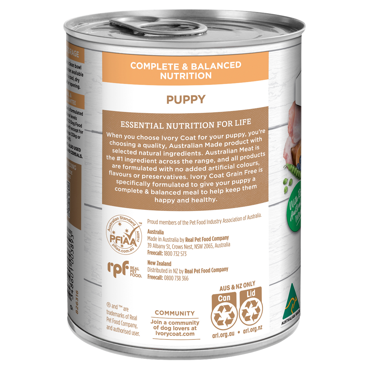 Back of the Ivory Coat Grain Free Chicken Stew puppy 400g can