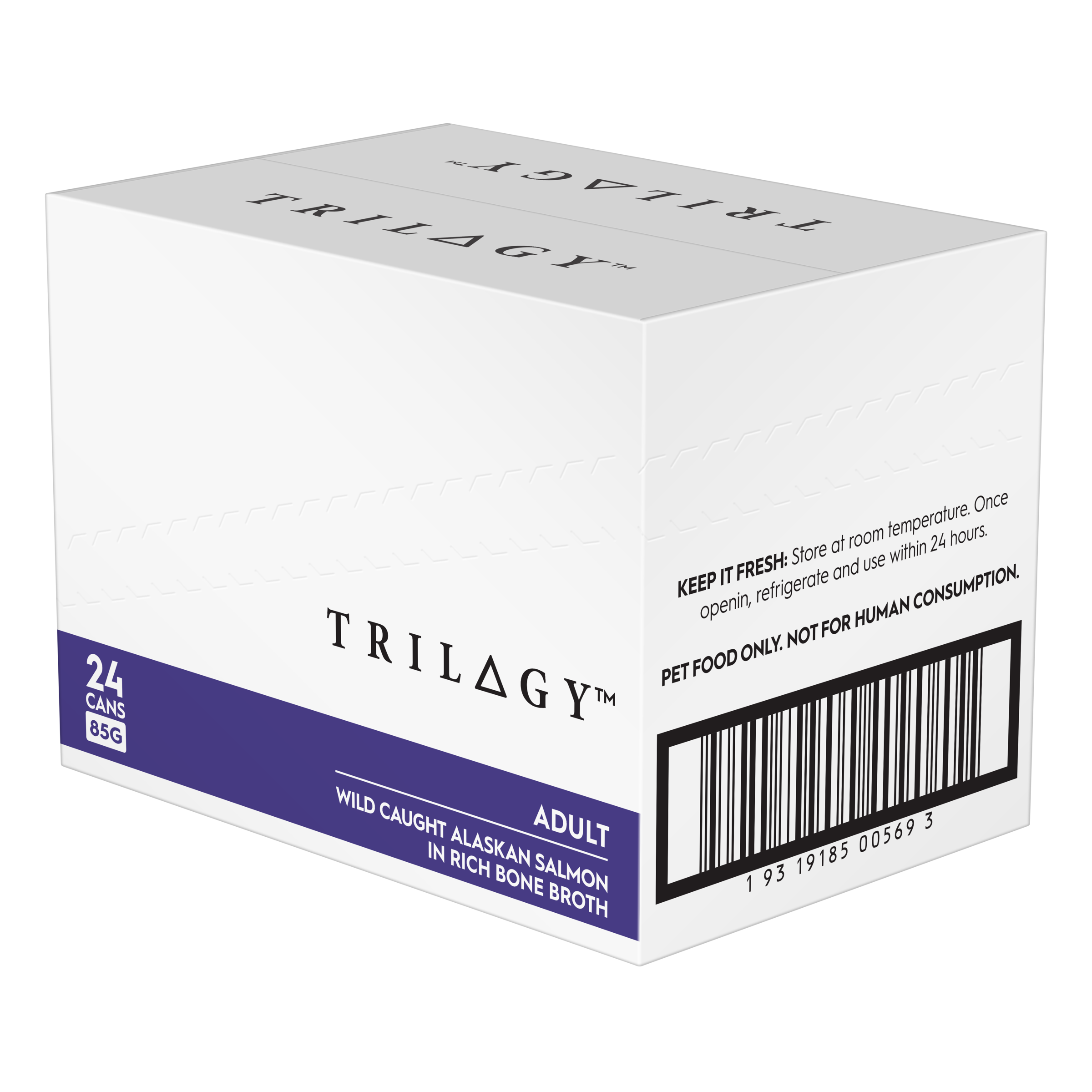 Trilogy Wet Adult Cat Food Wild Caught Alaskan Salmon in Rich Bone Broth right side of pack