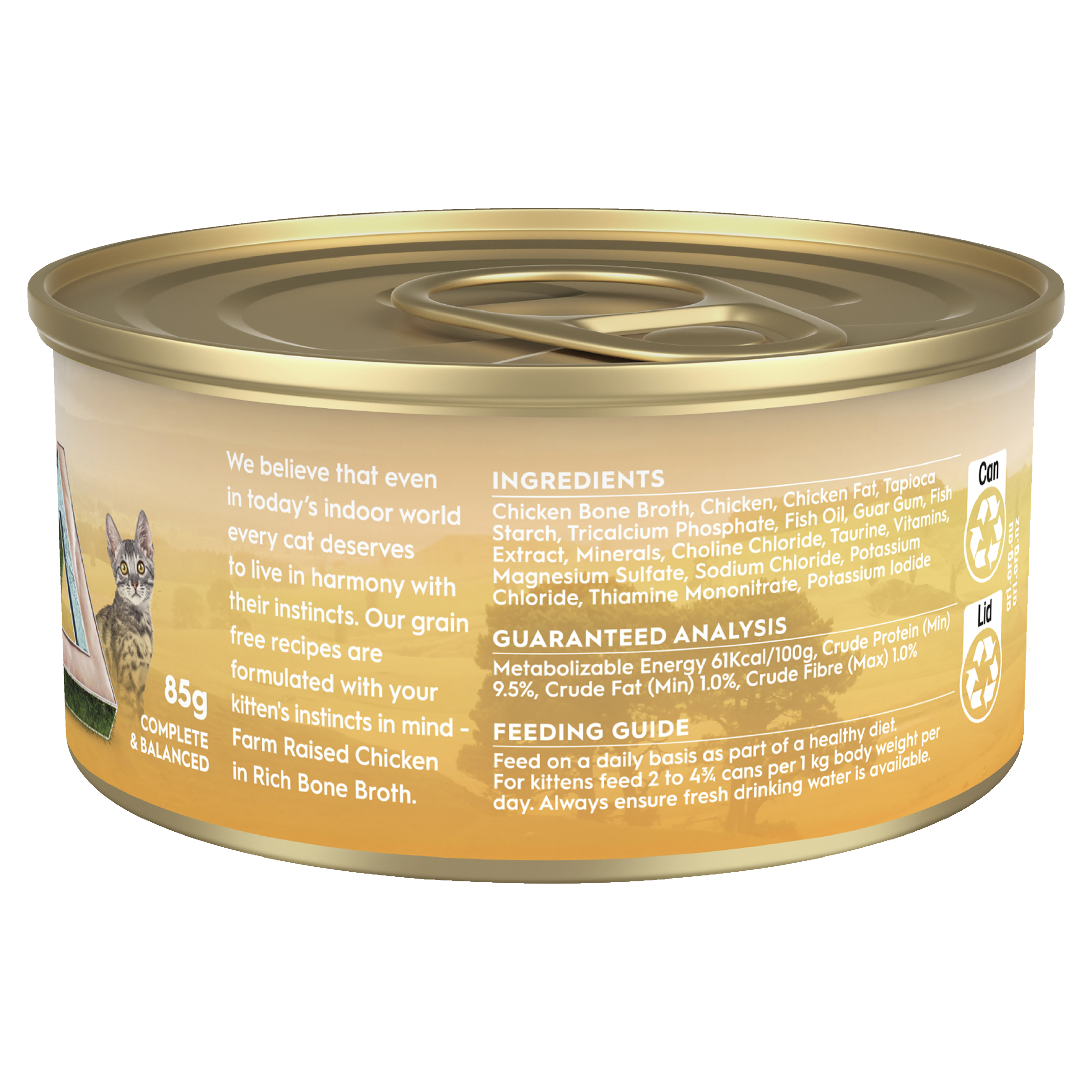 Trilogy Kitten Chicken in Rich Bone Broth can back: ingredients, analysis and feeding guide