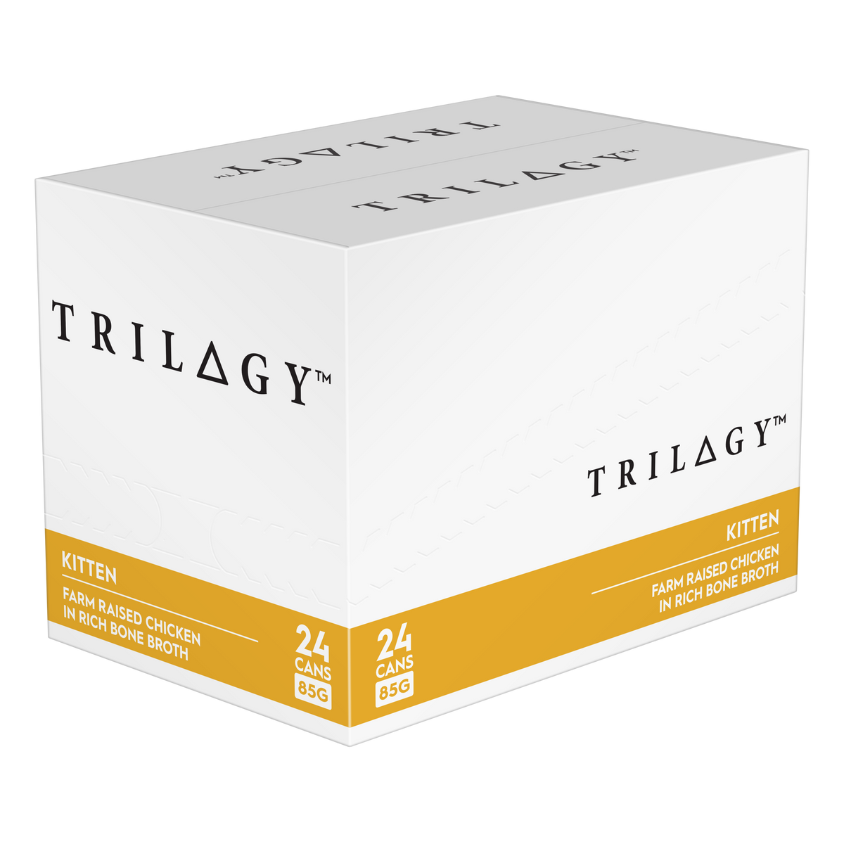Trilogy Kitten Chicken in Rich Bone Broth carton side panel, 24 cans