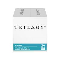 Trilogy Kitten Wild Caught Tuna in Rich Bone Broth, outer carton of 24 cans, front