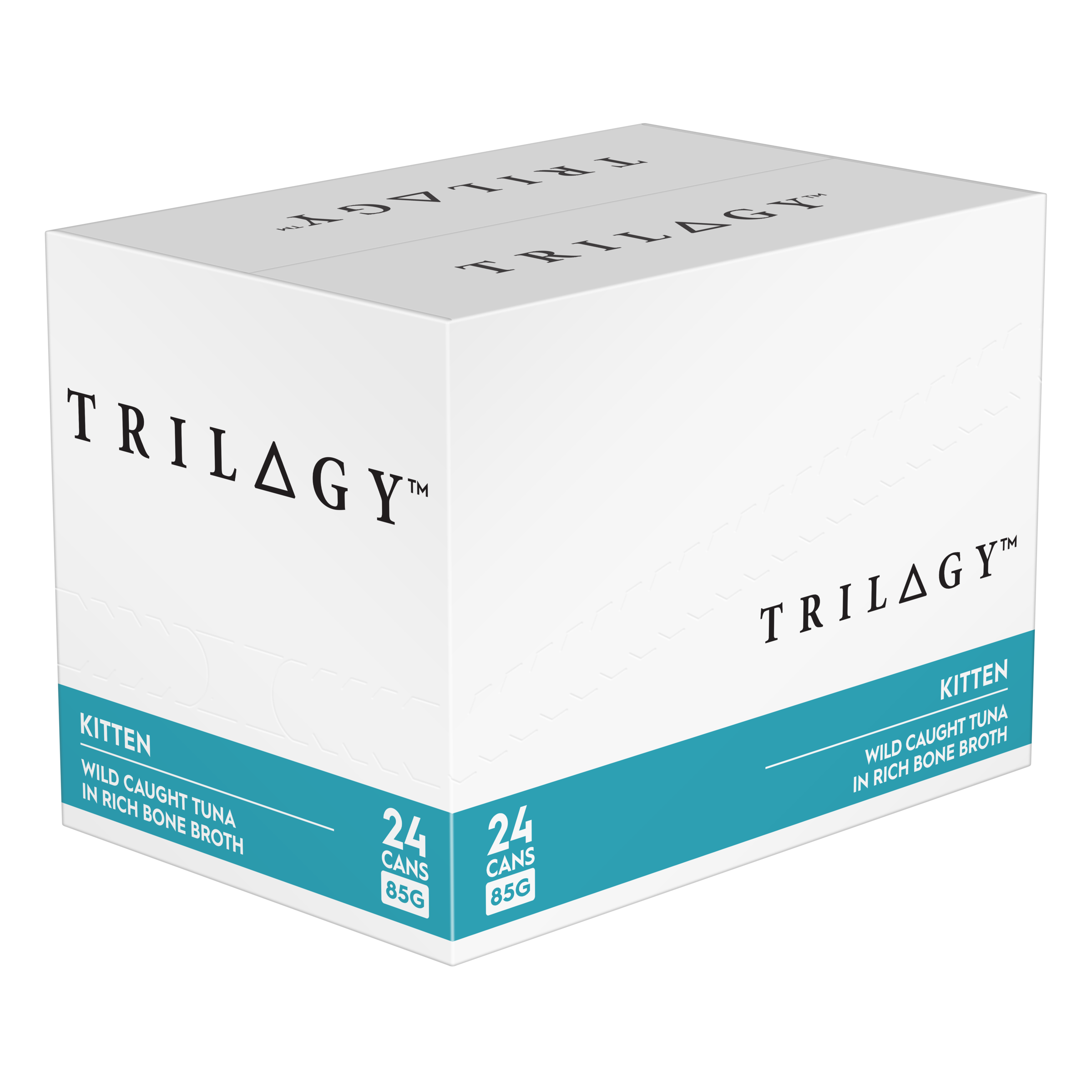 Trilogy Kitten Tuna in Rich Bone Broth carton side panel, 24 cans