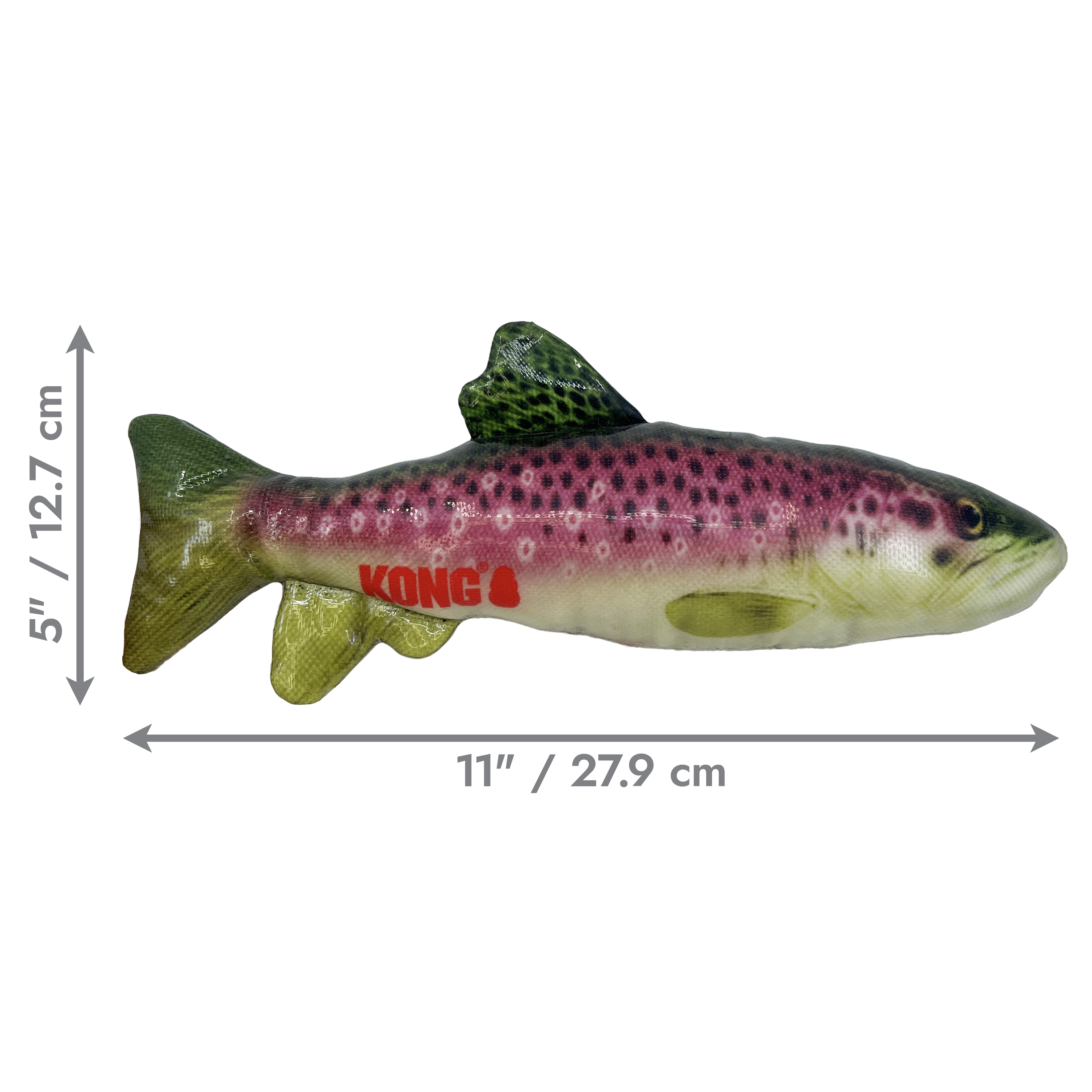 KONG Dog Toys Wild Shieldz Trout with measurements marked