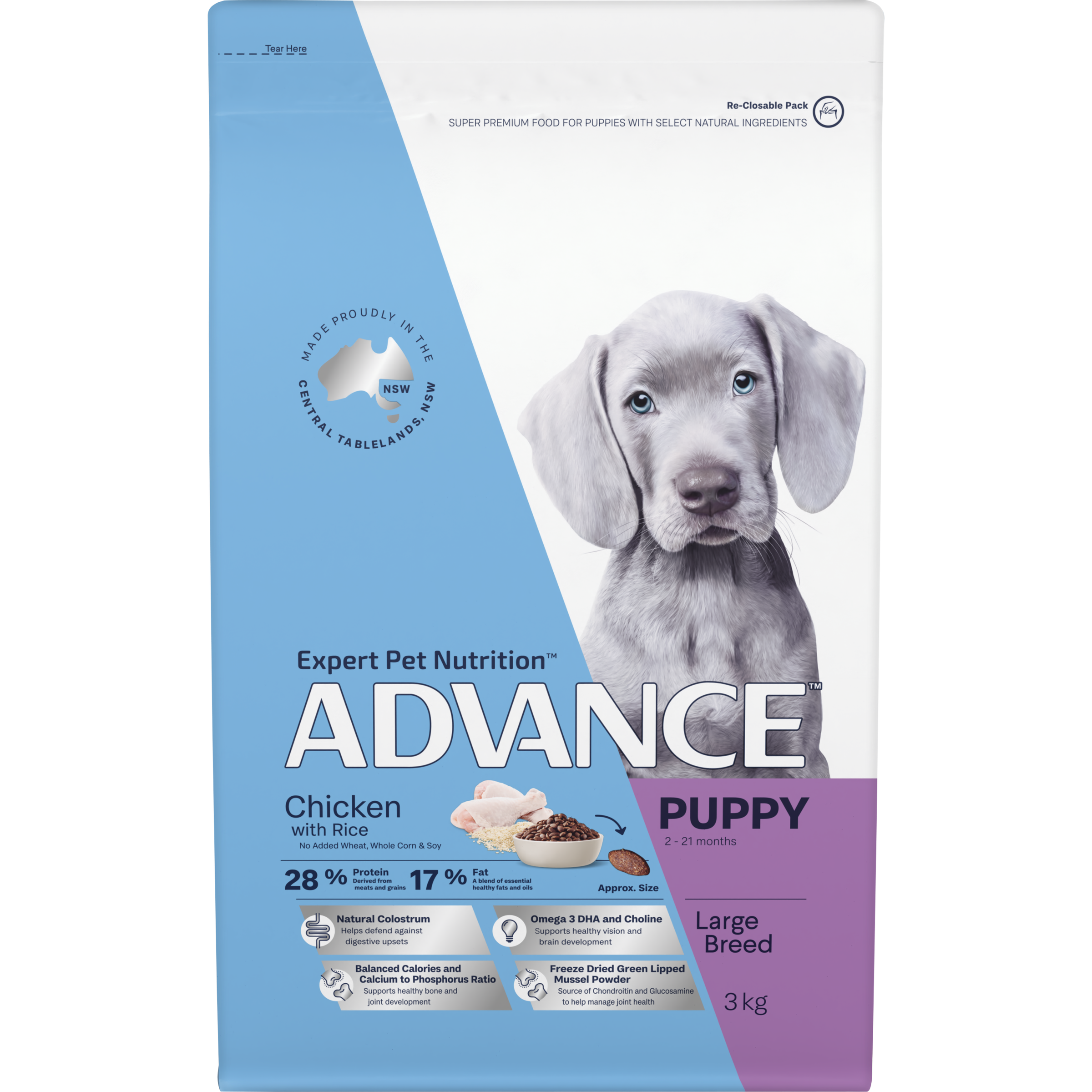 ADVANCE Large Puppy Dry Dog Food Chicken with Rice front of pack