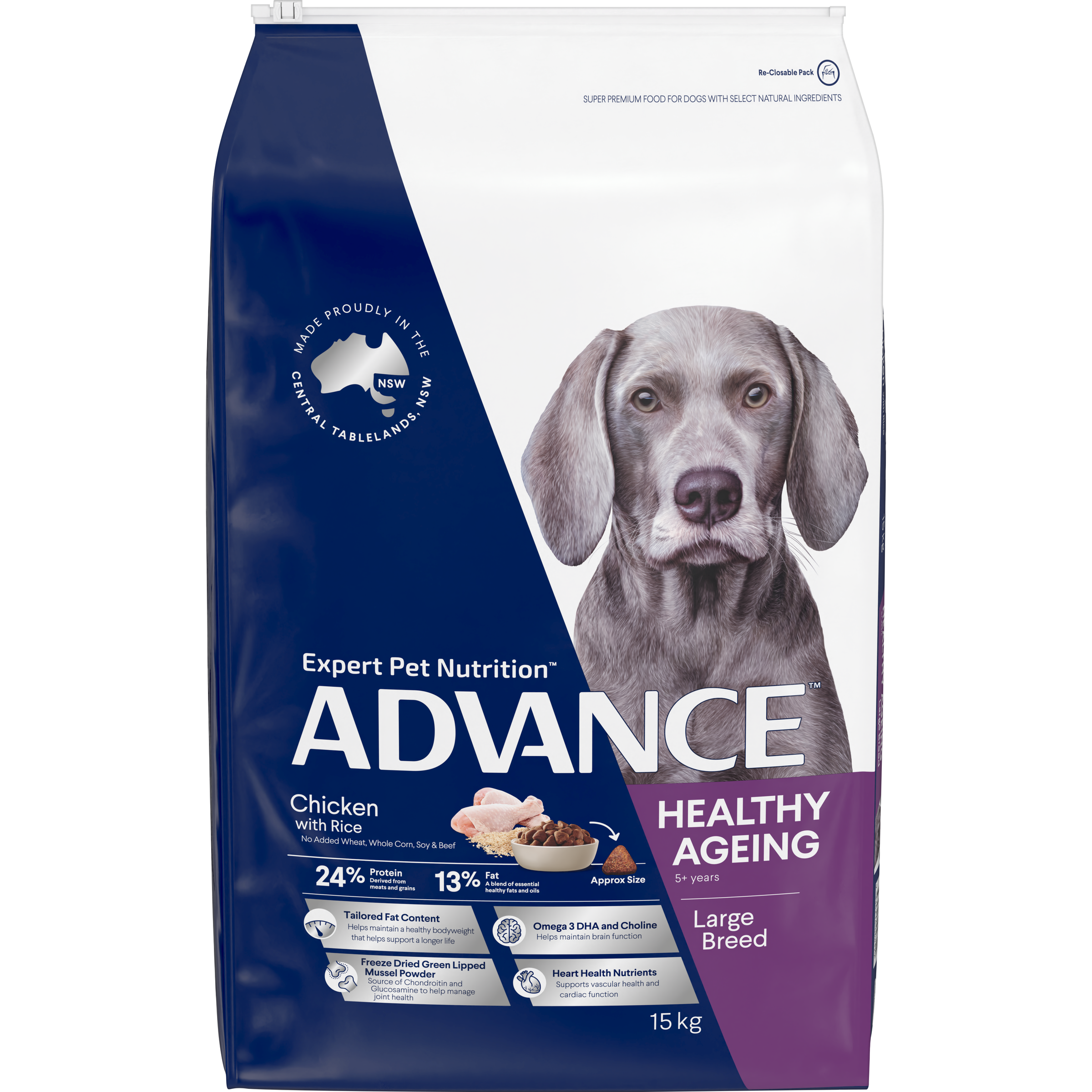 ADVANCE Large Healthy Ageing Dry Dog Food Chicken with Rice front of pack