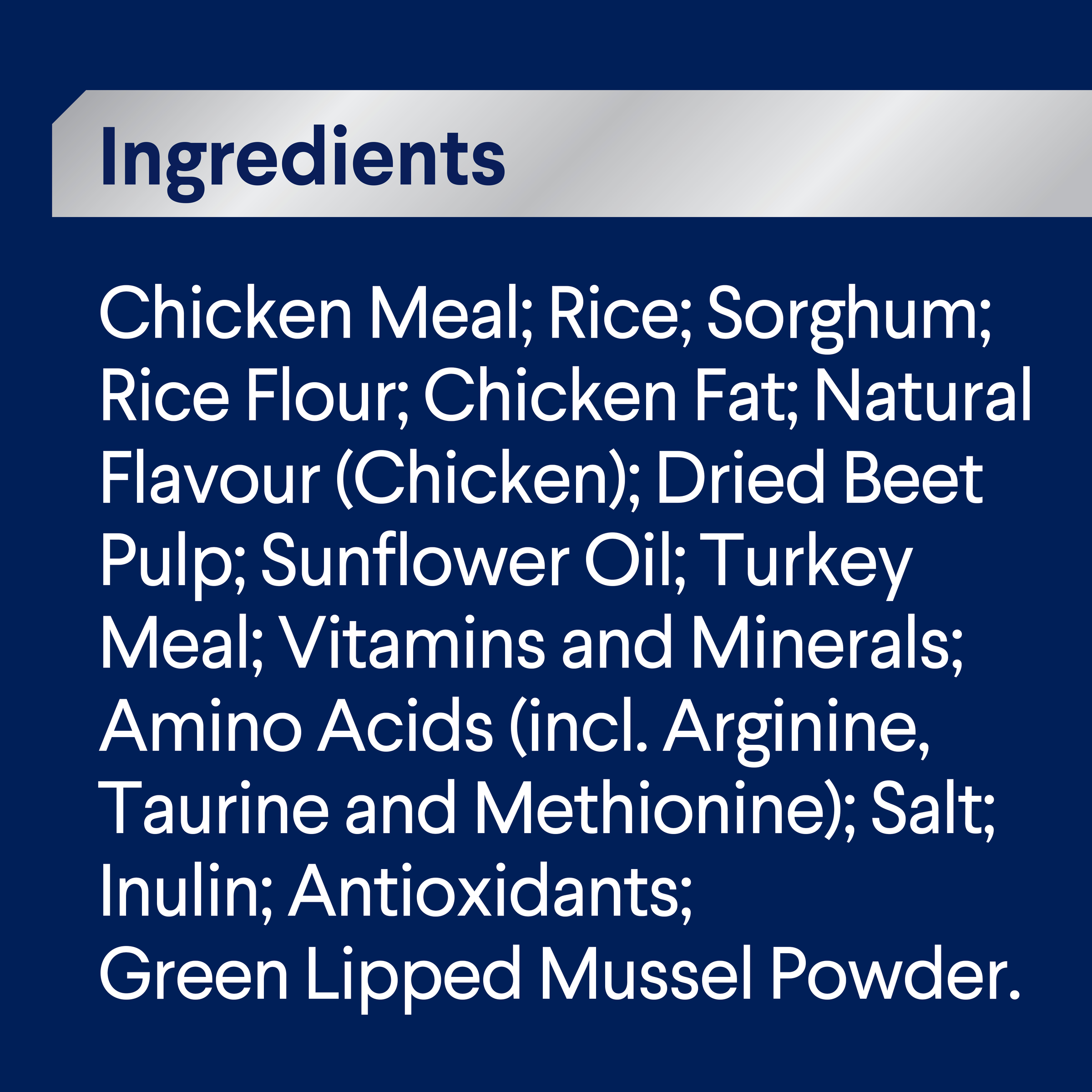 ADVANCE Adult Large Breed Chicken with Rice ingredients panel