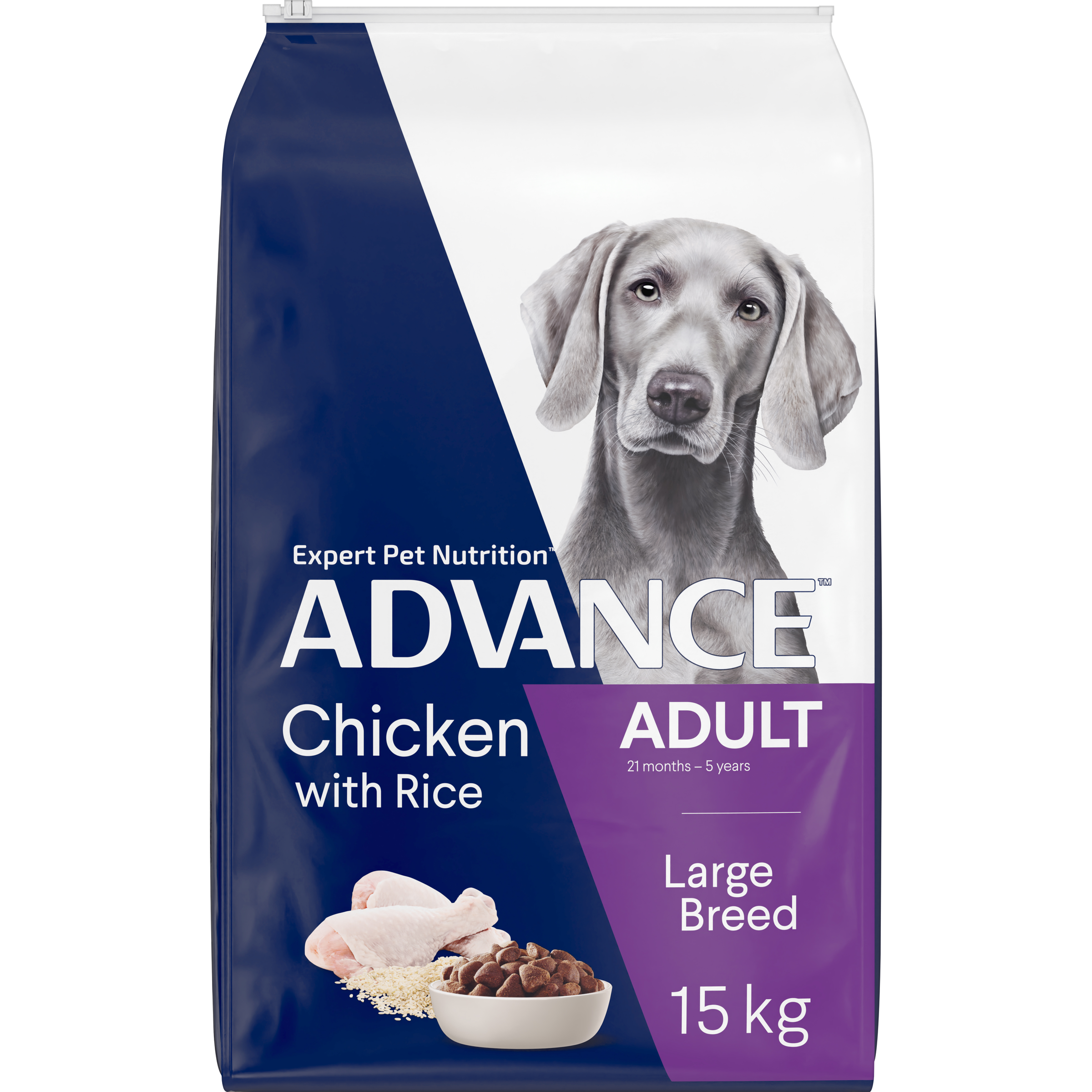ADVANCE Adult Large Breed Chicken with Rice 15kg bag, angled front view
