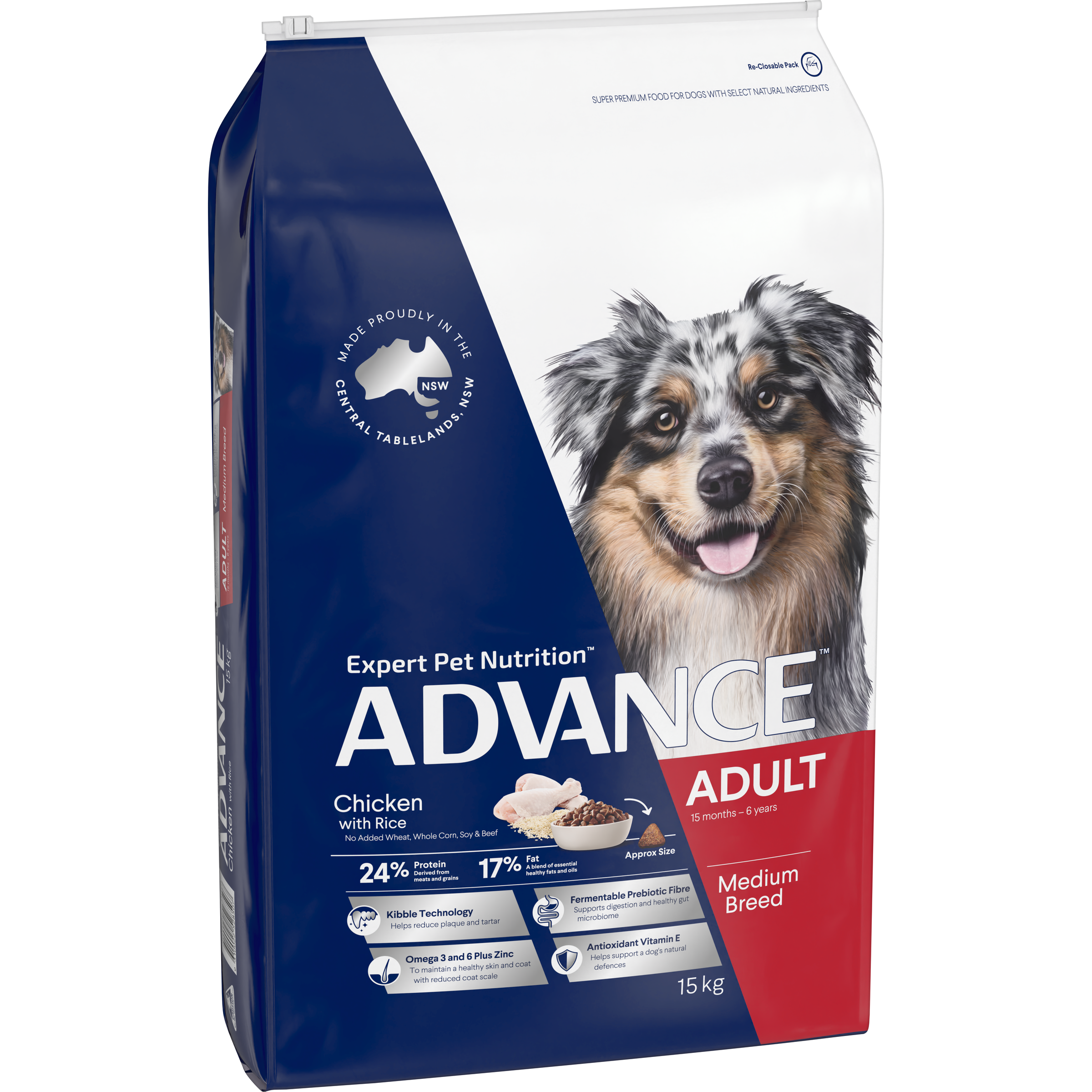 ADVANCE Medium Adult Dry Dog Food Chicken with Rice bag