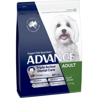 ADVANCE Triple Action Dental Care Adult Small Breed Chicken with Rice, front of the 2.5kg bag