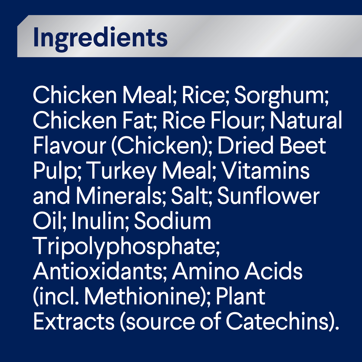 ADVANCE Triple Action Dental Care Small Breed Chicken with Rice ingredients panel