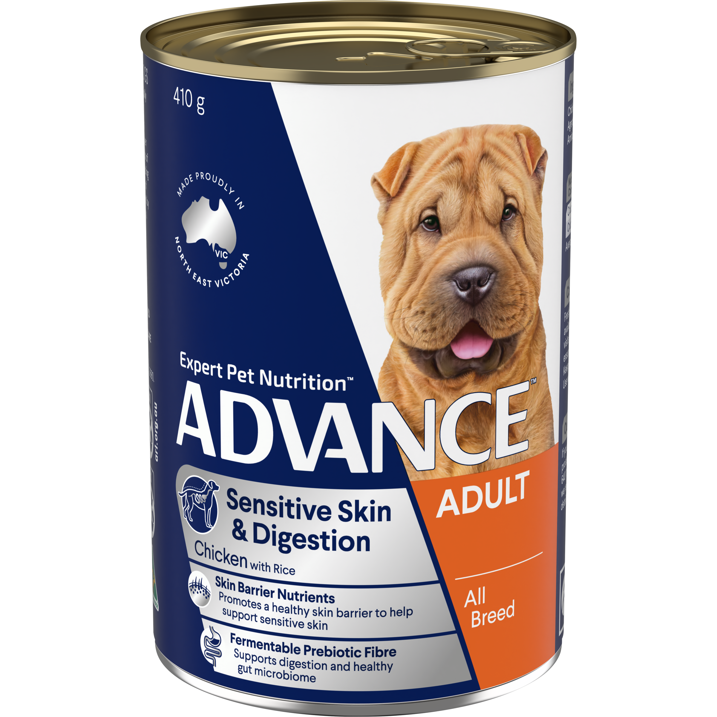 ADVANCE Sensitive Skin & Digestion Adult Wet Dog Food Chicken with Rice 410g/700g front of pack