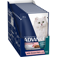 ADVANCE Healthy Ageing Wet Cat Food Ocean Fish In Jelly 12x85g Pouches pack