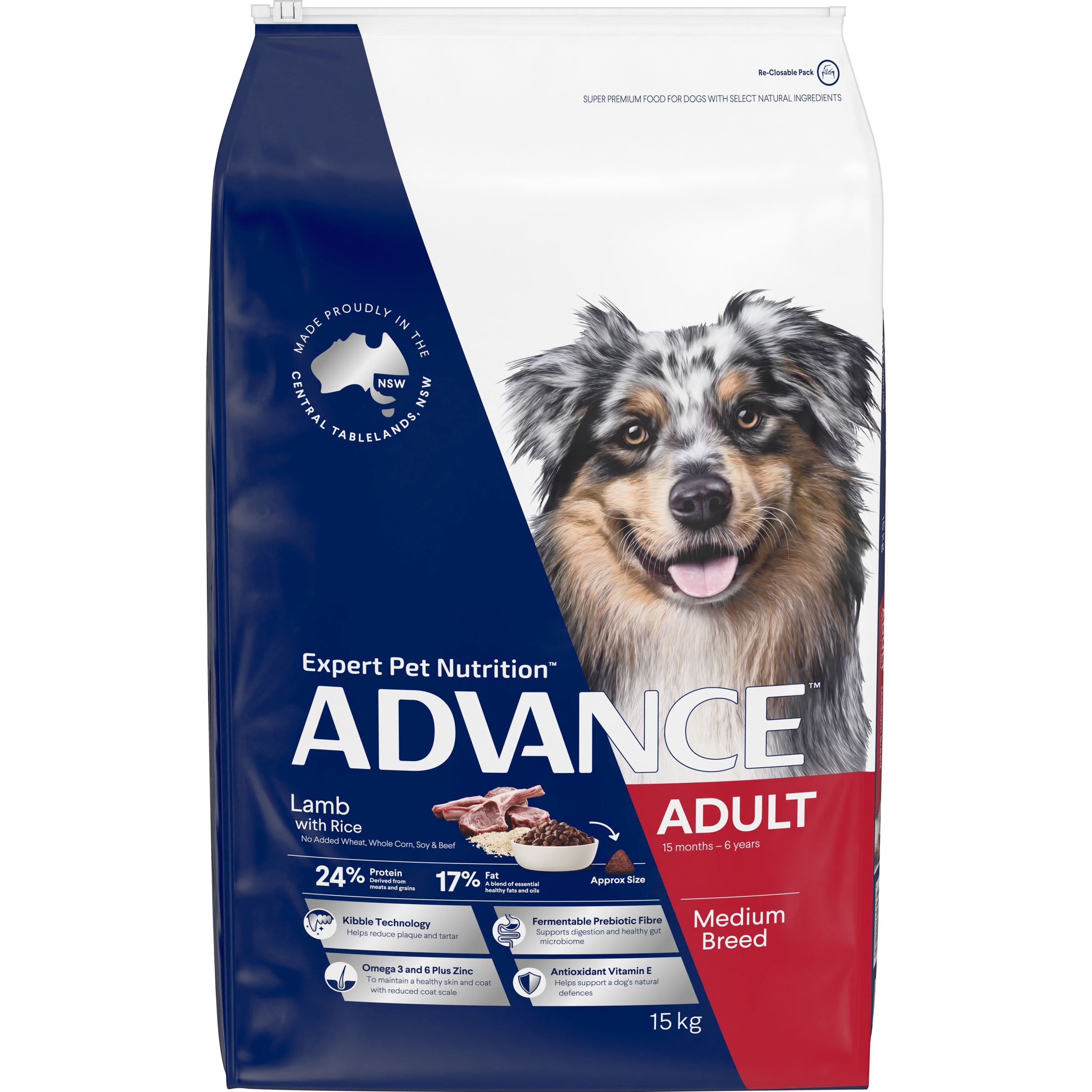 ADVANCE Medium Adult Dry Dog Food Lamb with Rice front of pack