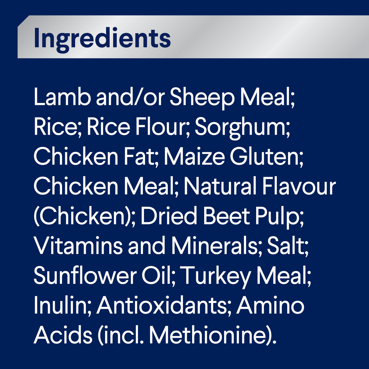 ADVANCE Adult Medium Breed Lamb with Rice ingredients panel