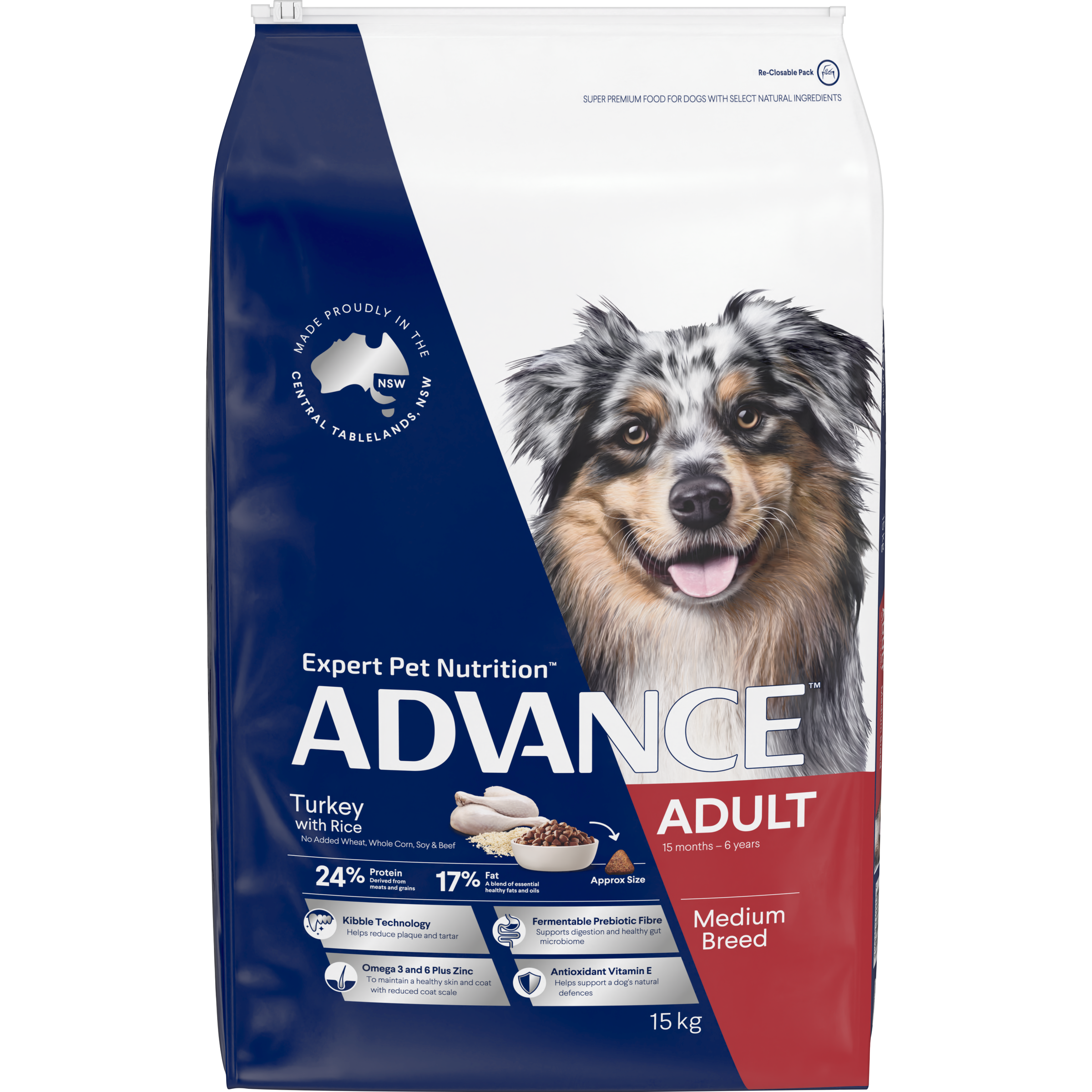 ADVANCE Medium Adult Dry Dog Food Turkey with Rice front of pack