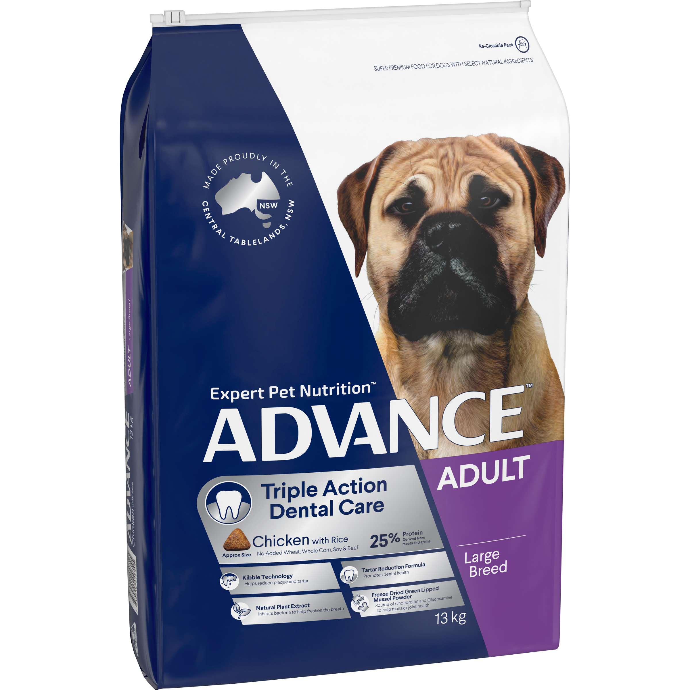 ADVANCE Triple Action Dental Care Large Adult Dry Dog Food Chicken with Rice bag