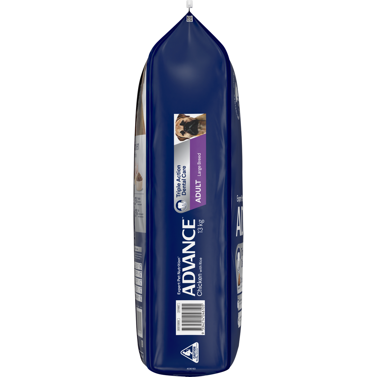 Left gusset of the ADVANCE Triple Action Dental Care Large Breed bag
